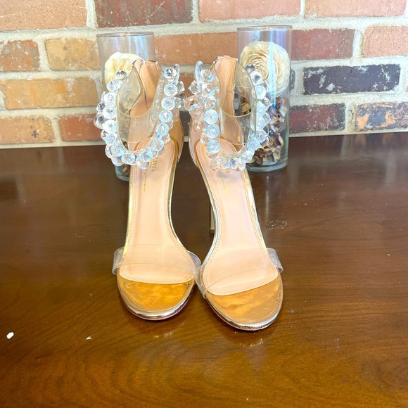 💎💎Olivia Ferragamo Rose Gold Heel Crystal Embellishments & Clear Straps Sz 8💎 - Picture 2 of 11